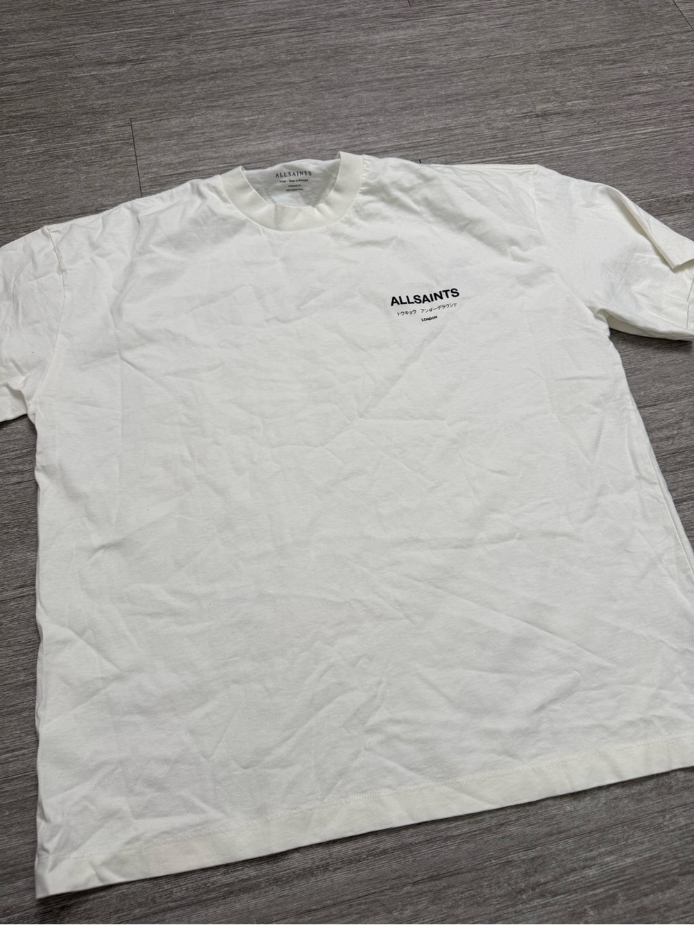 AllSaints Tokyo Underground Oversized Graphic T-Shirt White Large Organic Cotton